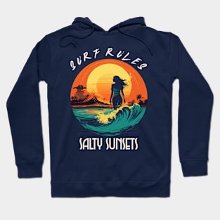 Salty Sunsets, surf rules, v1 Hoodie